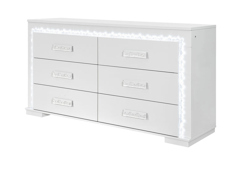 NAOMI SILVER MARBLE DRESSER WITH LED