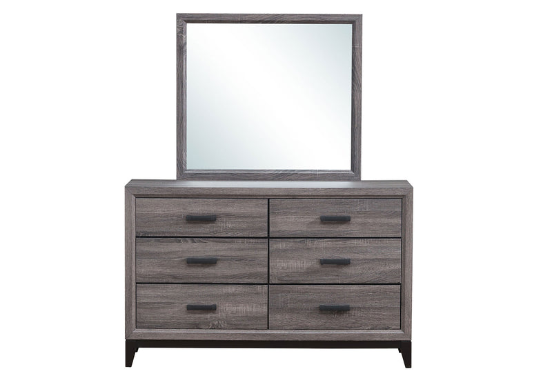 KATE FOIL GREY FULL BED, DRESSER, MIRROR AND NIGHTSTAND