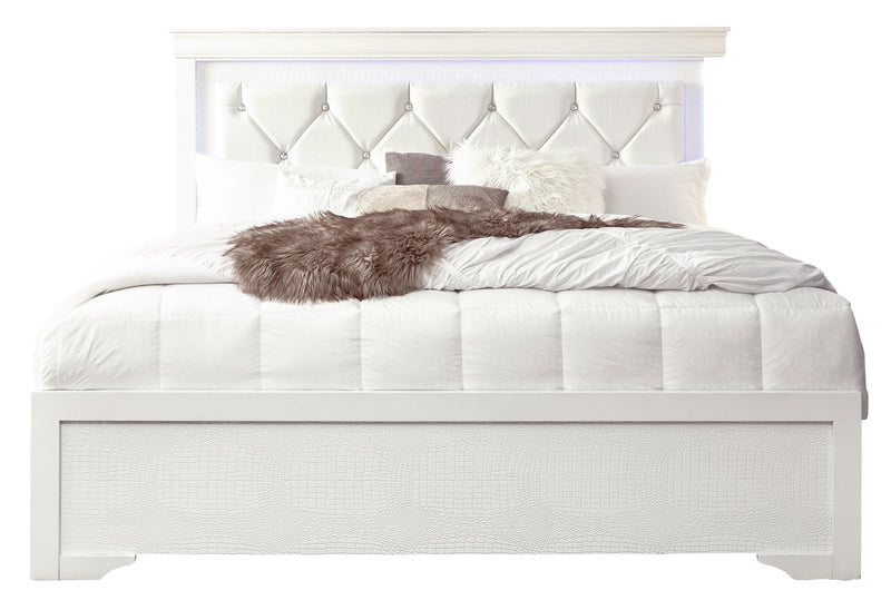 POMPEI METALLIC WHITE QUEEN BED WITH LED