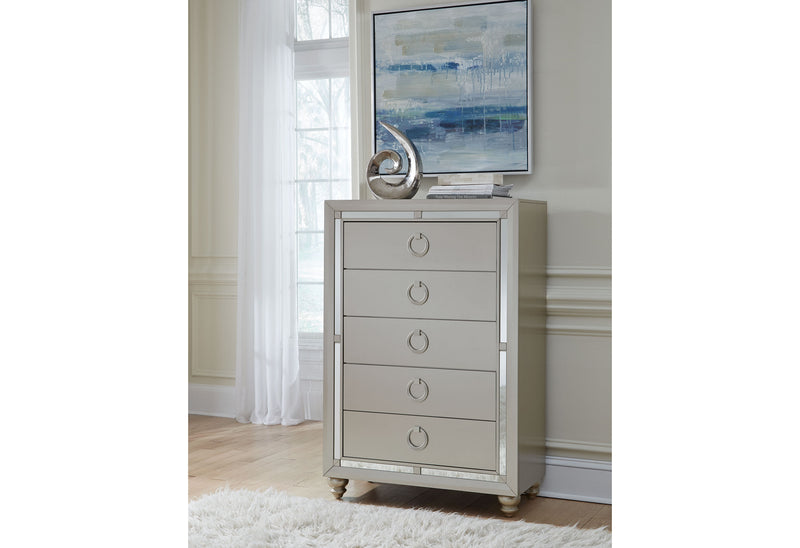 RILEY SILVER QUEEN BED, DRESSER, MIRROR, NIGHTSTAND