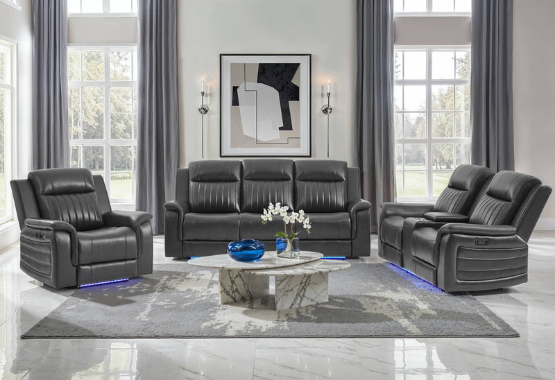 U8879 BLANCHE CHARCOAL WITH BLACK WELT POWER RECLINER WITH LED