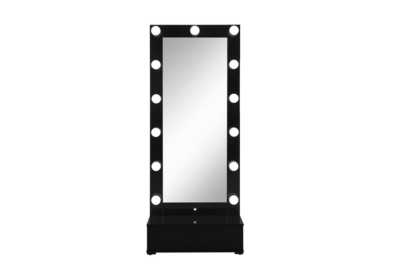 ELLA BLACK NARROW TALL MIRROR WITH DRAWER AND SPEAKER