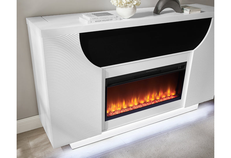 AVEENA WHITE 76" ENT UNIT WITH TV, LED, SPEAKERS, CRYSTAL AND POP-UP